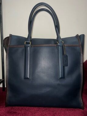 Coach 70725 Legacy Bleecker Tote - Navy Leather with Brown Trim